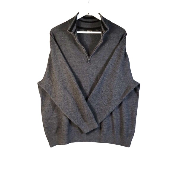 Merino Wool Blend Sweater Men's 3XL Grey Long Sleeve Quarter Zip Grandpa Preppy - Picture 5 of 11